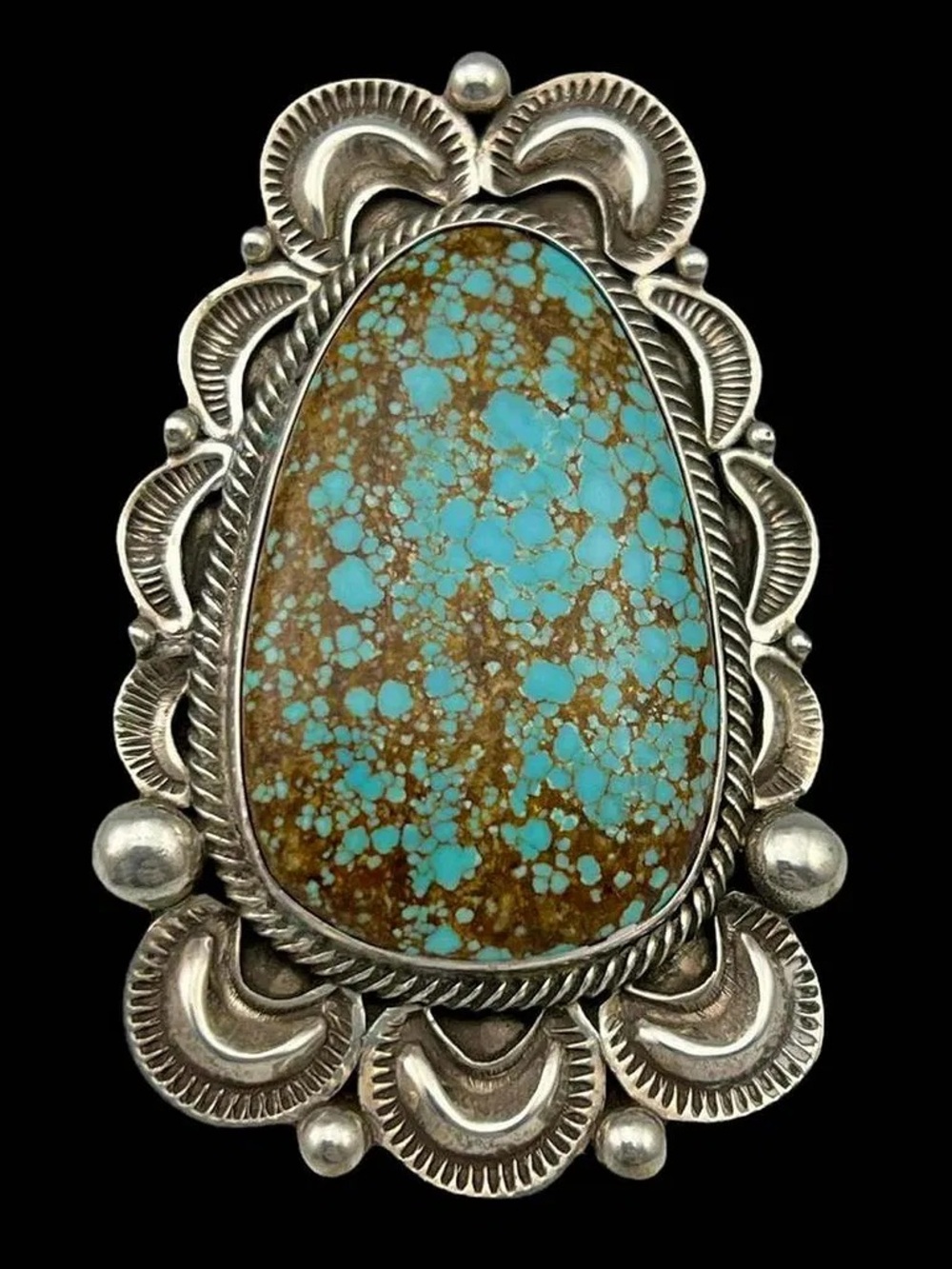 Navajo Sterling Silver Large Turquoise Statement Ring - Blue and Brown Matrix